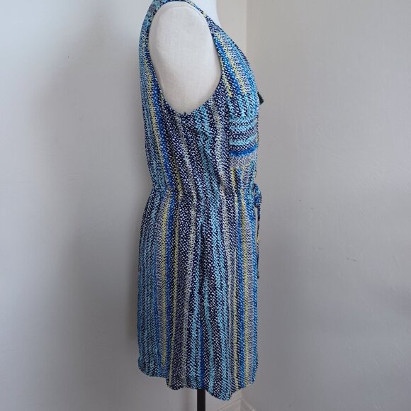 Skies Are Blue Shirt Dress Colorful Sleeveless Button Front Tie Waist Womens L - Picture 9 of 16